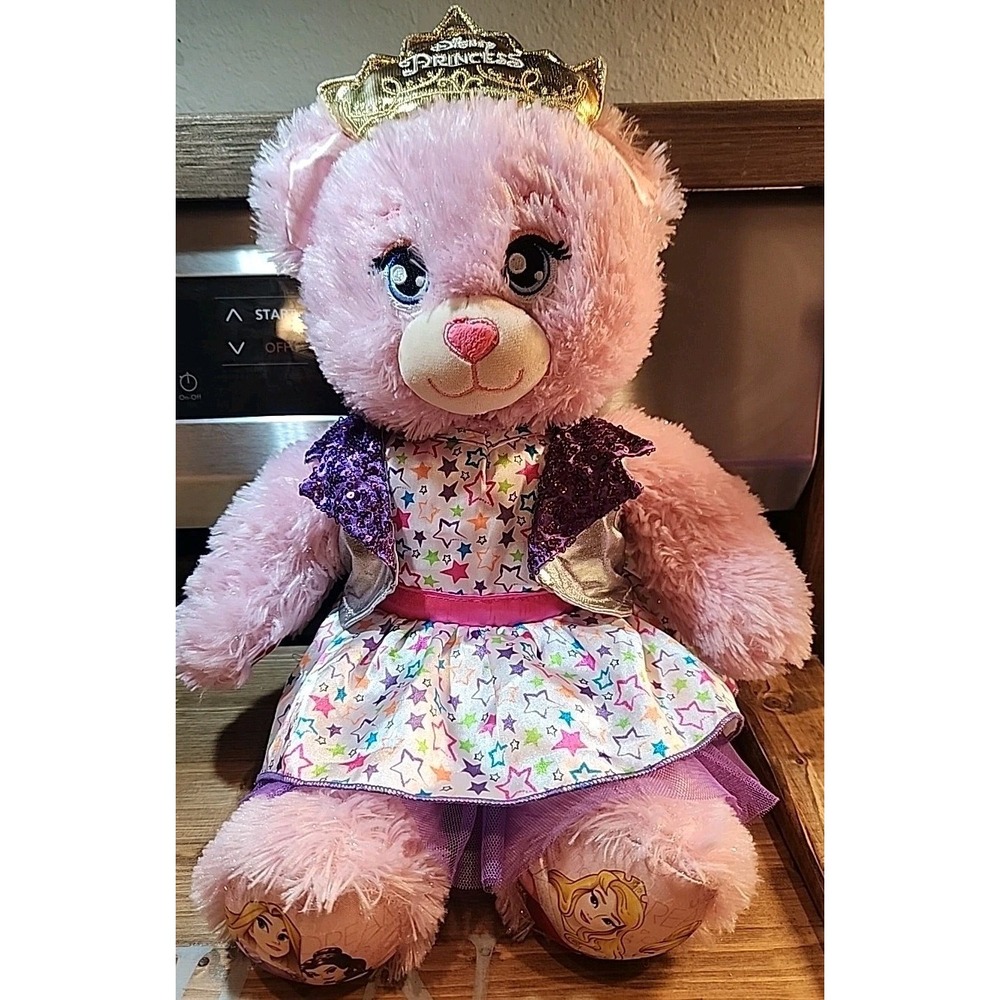 Build-A-Bear Disney Princess Sparkly Pink Bear Crown Plush 16" Tutu Dress